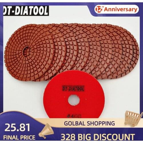 DT-DIATOOL 10pcs Dia 100mm/4" Grit #400 Diamond Flexible Wet Polish Polishing Pads For Granite Marble Stone Sanding Disc