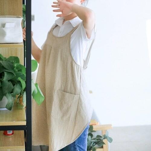 Apron Korean Style Simple Retro Pastoral Shoulders Strap Free Home Comfortable Overalls Kitchen Cleaning
