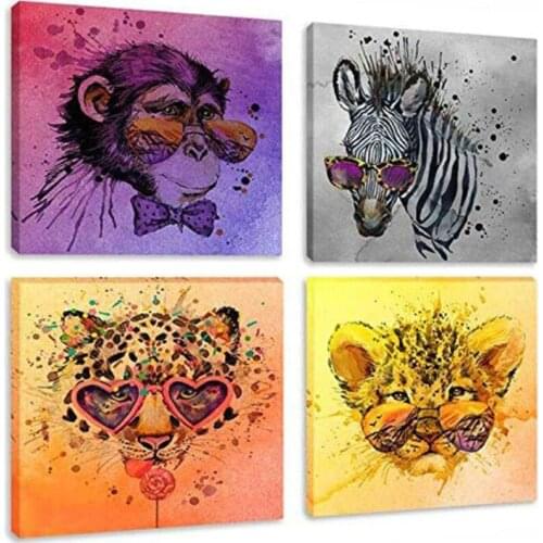 Colorful Monkey zebra leopard lion Diamond Embroidery cartoon funny animals mosaic picture diy diamond Painting 4 piecesZP-2490