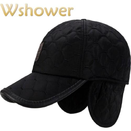 Plaid Old Men Winter Baseball Cap With Earflap Solid Brand Male Winter Snapback Hat Adjustable Vintage Warm Trucker Hat Bone