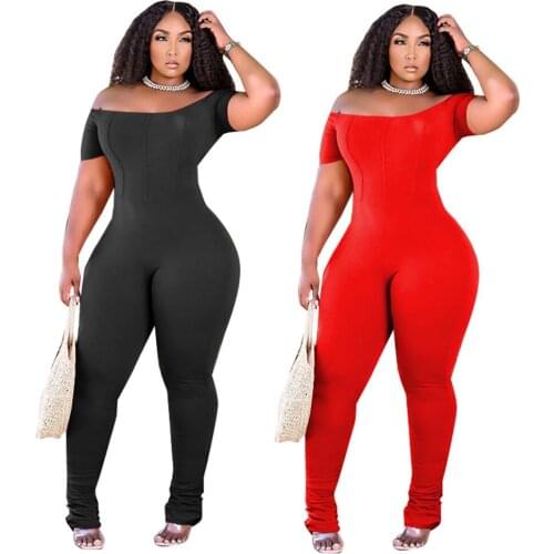 Womens Summer Clothing Pleated Solid Color Pit Strip Straight Shoulder Jumpsuit Plus Size Bodysuit 4xl Wholesale Dropshipping