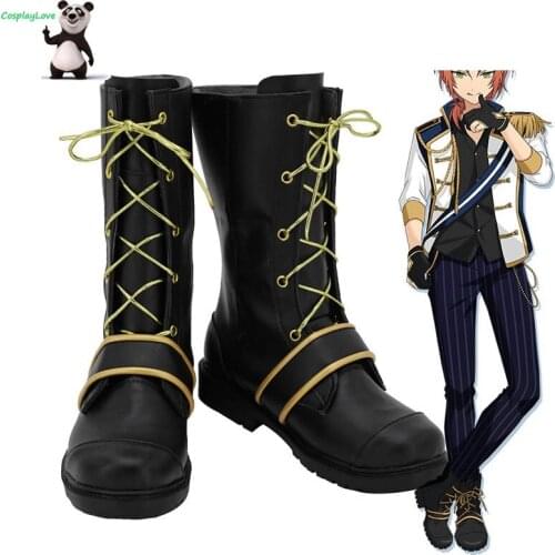 CosplayLove Ensemble Stars Knights Tsukinaga Leo Black Gold Cosplay Shoes Boots Leather Custom Made