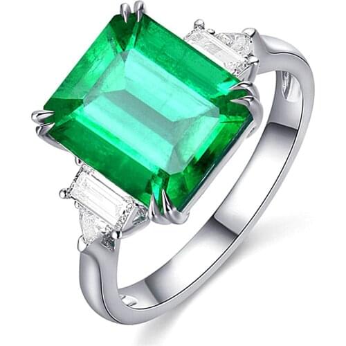 Square emerald gemstones green crystal rings for women zircon diamonds white gold silver color argent jewelry bijoux bague gifts