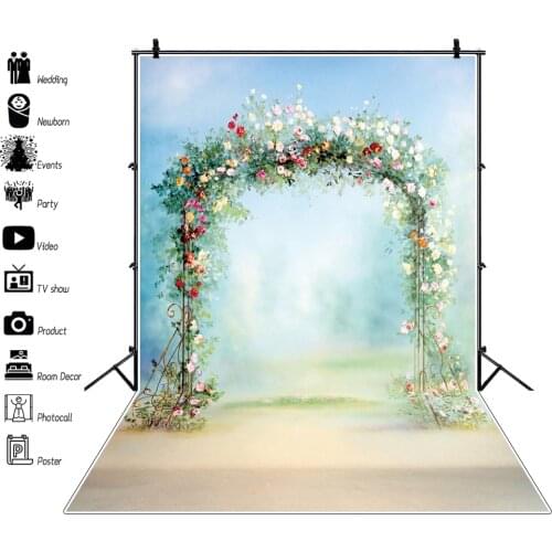 Laeacco Dreamy Spring Flower Wreath Arch Door Baby Newborn Portrait Wedding Photo Background Photography Backdrop Photostudio