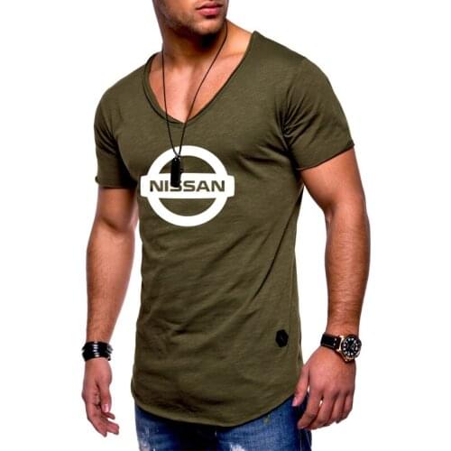 Summer Mens T-Shirt Nissan Car Logo Printed Mens short sleeve Solid color Casual Light Short sleeve V-neck T-Shirt Tops