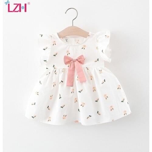 LZH 2021Summer Bow Cotton Dresses For Girls Casual Loose Clothes For Newborns 0-1-2-3-4 Years Printing Childrens Princess Dress