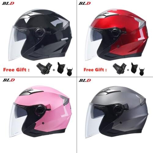 Mask Glove Free Gift Motorcycle Helmet Electric Bicycle Helmet Open Face Dual Lens Visor Men Women Scooter Motorbike Bike Helmet
