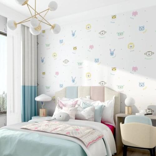 Cute Cartoon Animal Print Wallpaper for Kids Room Wall Decals Lovely Baby Girl Boy Bedroom Paper Wallpapers Home Decor J170