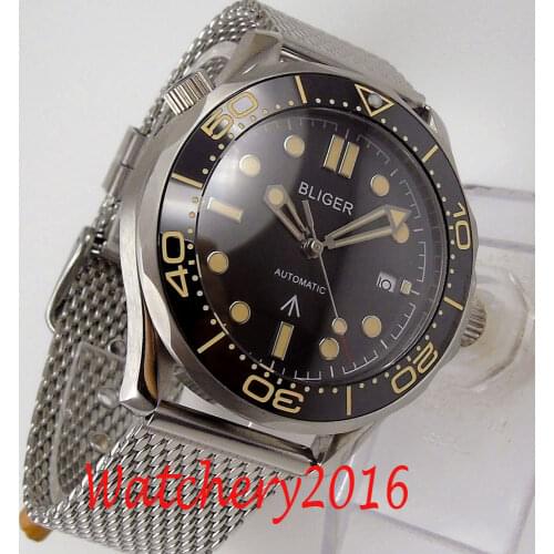 41mm Bliger Black Dial Sapphire Glass Ceramic Bezel Stainless Steel NH35 Miyota 8215 Automatic Mens Watch