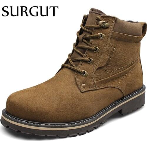 SURGUT Winter Genuine Leather Snow Boots Safety Working Boots For Men Handmade High Quality Business Snow Boots Dropshipping