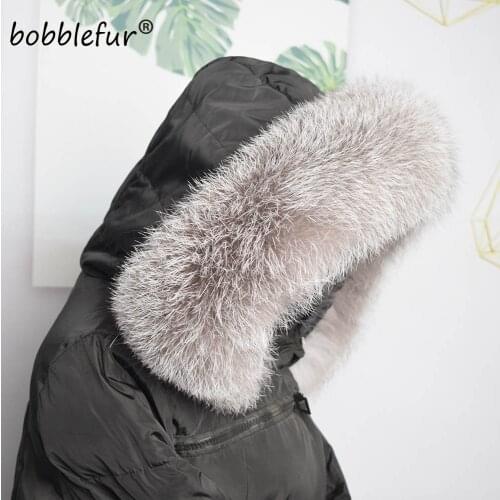 MS.MinShu Men Natural Silver Fox Fur Collar for Hood Trim Winter Women Fluffy Neck Warmer Drop Ship