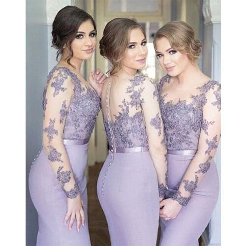 Long Sleeves Cheap Bridesmaid Dresses Under 50 Mermaid Appliques Beaded Long Wedding Party Dresses For Women