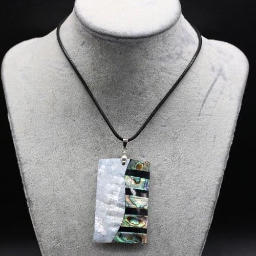 Natural Shell Necklace With Rectangle Stripe Pendant Leather Cord 2MM Charms For Elegant Women Love Romantic Gift