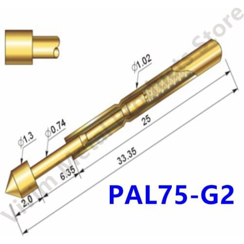 Durable Brass Spring Test Probe PAL75-G2 Household Metal Spring Test Probe Sleeve Length 33.35mm Spring Test Probe 100 / PCS