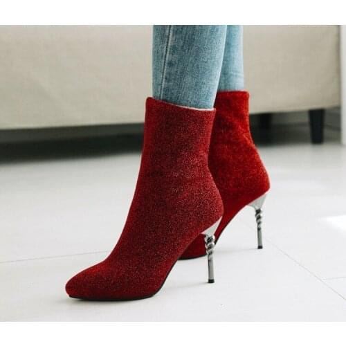 PXELENA 2018 Winter Chic Stretch Fabric Ankle Boots Ladies Shoes Pointed Toe Strange High Heels Socks Boots Women Footwear 34-43