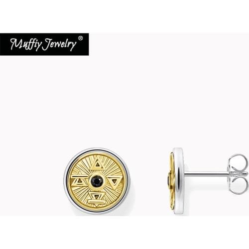 Ear Studs Elements Fire, Water, Air & Earth 925 Sterling Silver Golden Color 2021 Brand New Fine Jewerly Woman Man Earrings Gift