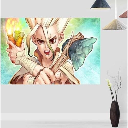 Modern Picture Dr. Stone Anime Poster Paintings For Living Room Wall Art Silk Fabric Cloth Decoration Poster For Children Gift