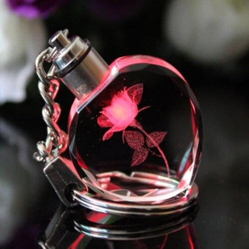 Souvenir Gift Key Chain Peach Heart Crystal Keychain Couples Party Gifts Colorful Flashing Led Lights Chaveiros Llavero
