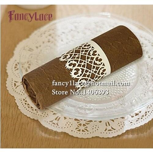 50pcs/lot white ivory Wedding Party Decoration Lace Paper Napkin Rings Holders Wedding Banquet Dinner Decor Favor Wedding Favors