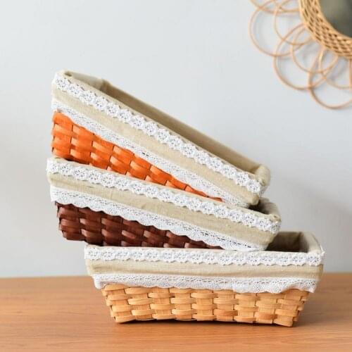 Ventilated Woven Storage Basket Strong Load-bearing Wood Cotton Flax Lace Woven Storage Box for Bedroom Home Wholesale 2021
