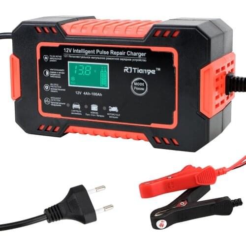 LEEPEE Car Battery Charger Wet Dry Lead Acid Battery Charger Pulse Repair Agm Gel Wet 12V 6A Full Automatic Digital LCD Display