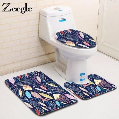 Zeegle 3pcs Bathroom Mat Leaf Pattern Bath Mat Non-slip Bathroom Rug Soft Mat For Toilet Bath Rugs Absorbent Bathroom Carpet Set