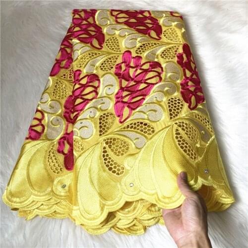 Yellow lace fabric swiss voile lace in switzerland brode autriche coton 2020 dubai high quality cotton lace material 5yard