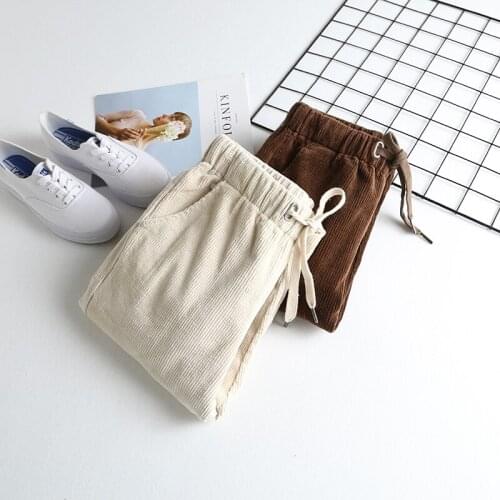 Plus velvet thick high quality corduroy pants women autumn and winter loose corduroy elastic waist casual radish Harlan trousers