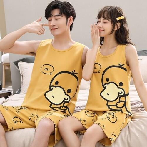 6535 Cotton Couples Lovers Vest Pajamas Mans & Womans Sleepwear Loose Sleeveless Vest Pyjamas Boy Girl Undershirt Jams HDE