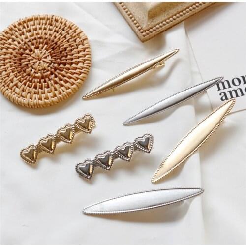 1PC Japan Women Fashion Hair Clips Girls Retro Metal Gold Silver Brushed Hairgrip Leaf Heart Shape Hairpin Hair Accessories