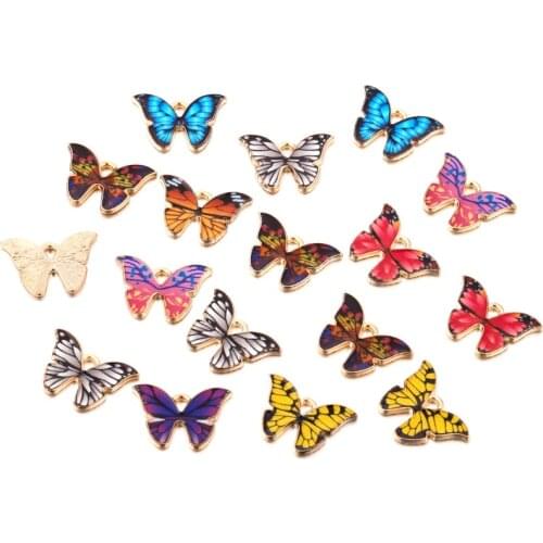 10pcs 21x15mm Colorful Butterfly Charms Pendant Enamel Metal Small Charms Necklace Bracelet For DIY Jewelry Making Accessories