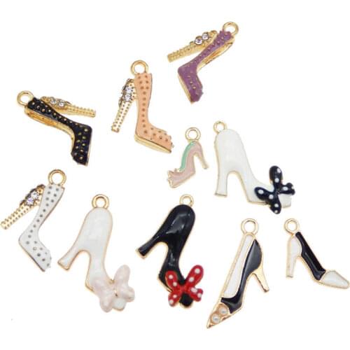 Julie Wang 10PCS Enamel Charms Mixed High Heel Shoes Alloy Gold Tone Necklace Bracelet Jewelry Making Accessory