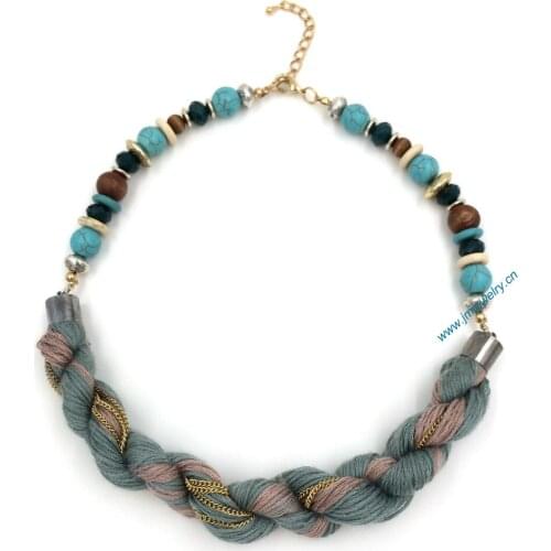 2016 new fashion jewelry handmade Beaded silk necklace wholesale Boho style collier femme statement Necklace