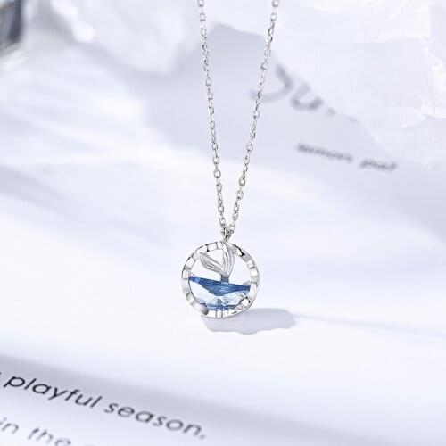 2020 New Fashion Creative Fishtail Necklace Sea Blue Zircon Crystal Mermaid Tears Pendant Necklace for Women Jewelry Accessories