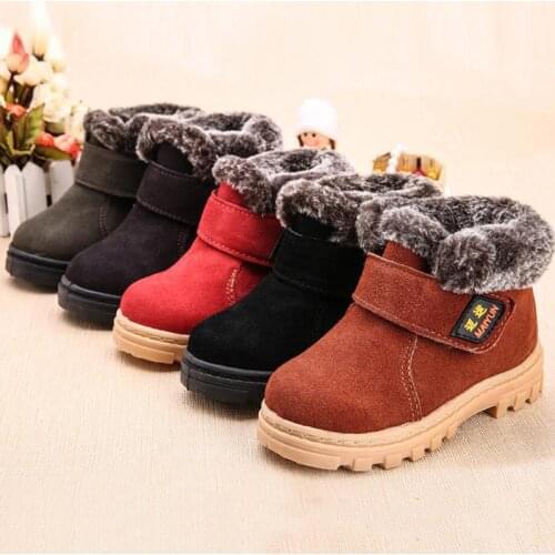 2020 Winter Boys Girls Cotton Shoes Nubuck Leather Ankle Martin Boots with Fur inside Children Outdoor Warm Snow Boots Kids Bota