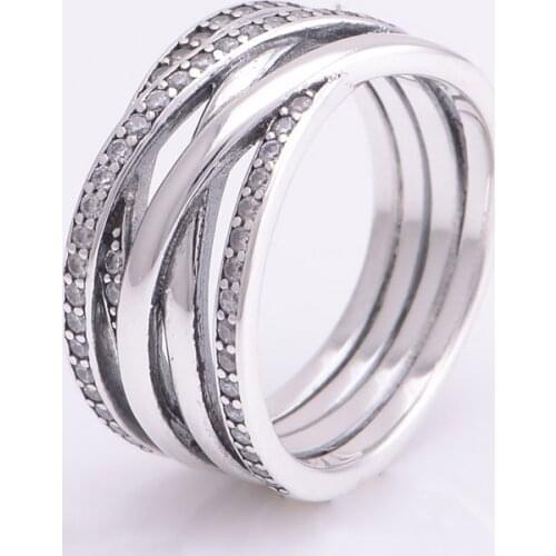 Original 925 Sterling Silver Clear CZ Entwined Rings For Women Wedding Ring Jewelry anillos mujer Free Shipping