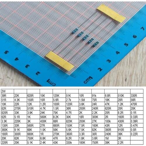 Free Shipping 200pcs 220K 2W DIP Resistors Colored ring 2W 220k 1% Metal Film Resistor other value pls check the page