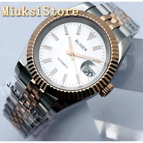 BLIGER 39mm Silver Rose Gold Casual Luxury Watch Sapphire Crystal Silver Dial Luminous Miyota 8215 Movement Automatic Watch