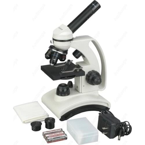 LED Lights Compound Microscope-AmScope Supplies 40X-1000X Dual LED Lights Compound Microscope with Battery Power and Slide Sets