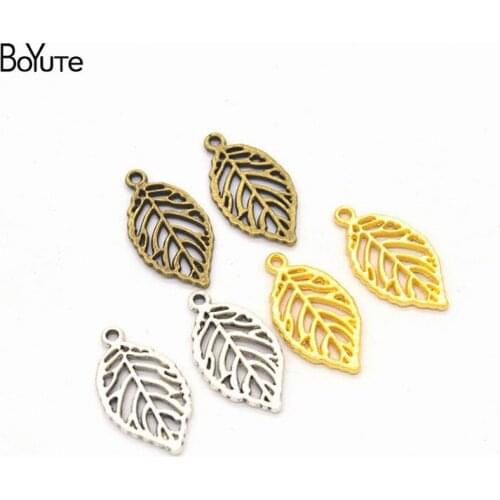 BoYuTe (50 Pieces/Lot) Metal Alloy 27*15MM Hollow Out Leaf Pendant Charms Diy Hand Made Jewelry Accessories Wholesale