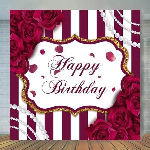 Happy Birthday Party Photography Background Gold Rose Decoration Glitter Red Lady Women Girl Customize Backdrop For Prop Studio
