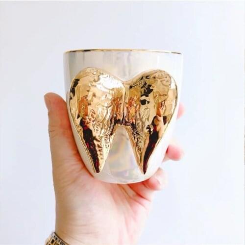 Angel Wings Creative Ceramic Mark Cup Golden Wings Personalized Ceramic Coffee Cup Creative Couple Gift