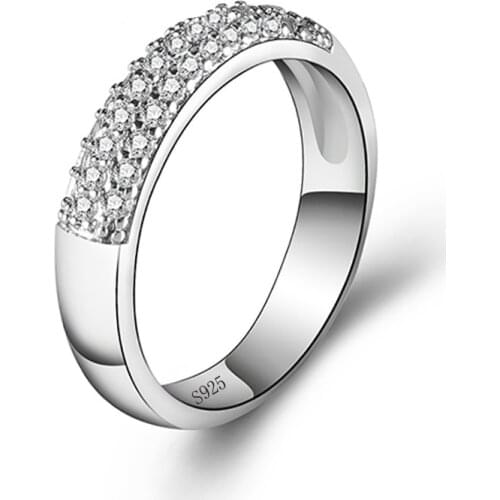 Round Solid 925 Sterling Silver Womens Wedding Ring Small White Side Stones Classic Wedding Ring Jewelry for Women