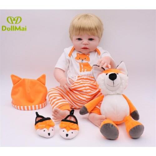 Reborn boy Doll Full Silicone Vinyl Reborn Dolls with FOX plush 22'' Bebes reborn bonecas real alive Can Bathe BJD Child Toys