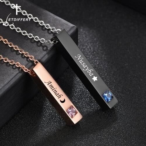 Letdiffery Customized Engrave Date Names ID Bar Necklaces For Women Men Couple Punk Stainless Steel Custom Jewelry Lovers Gift
