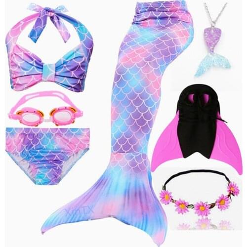HOT Kids Girls Swimmable Children Mermaid Tails With Monofin Swimsuit Bikini Bathing Suit Dress for Girls Swimming