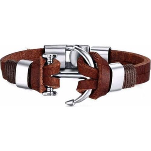 Hot selling! High quality Alloy Stainless Steel Anchor Leather Bracelet For Men Genuine Bracelet Jewelry gift Tom Hope Hombre