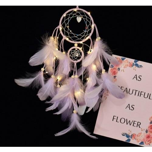Dream Catcher Led Handmade Dreamcatcher Feathers Night Light Dream Catchers Wall Hanging Home Room Decoration