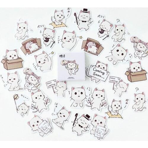 Cute White Meow Cat Stickers Set Decorative Stationery Stickers Scrapbooking DIY Diary Album Stickers for Kids