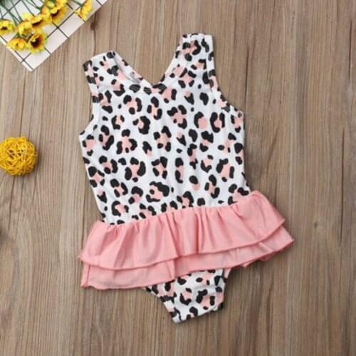 Fashion Toddler Baby Girls Leopard Print Ruffle One-Piece Swimsuit Children Sleeveless Romper Swimwear Bathing Suit Beachwear